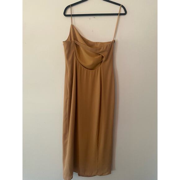 NWOT BHLDN Tan Beige One Shoulder Anamaria Georgette Midi Dress Women's size 12 - Picture 5 of 11